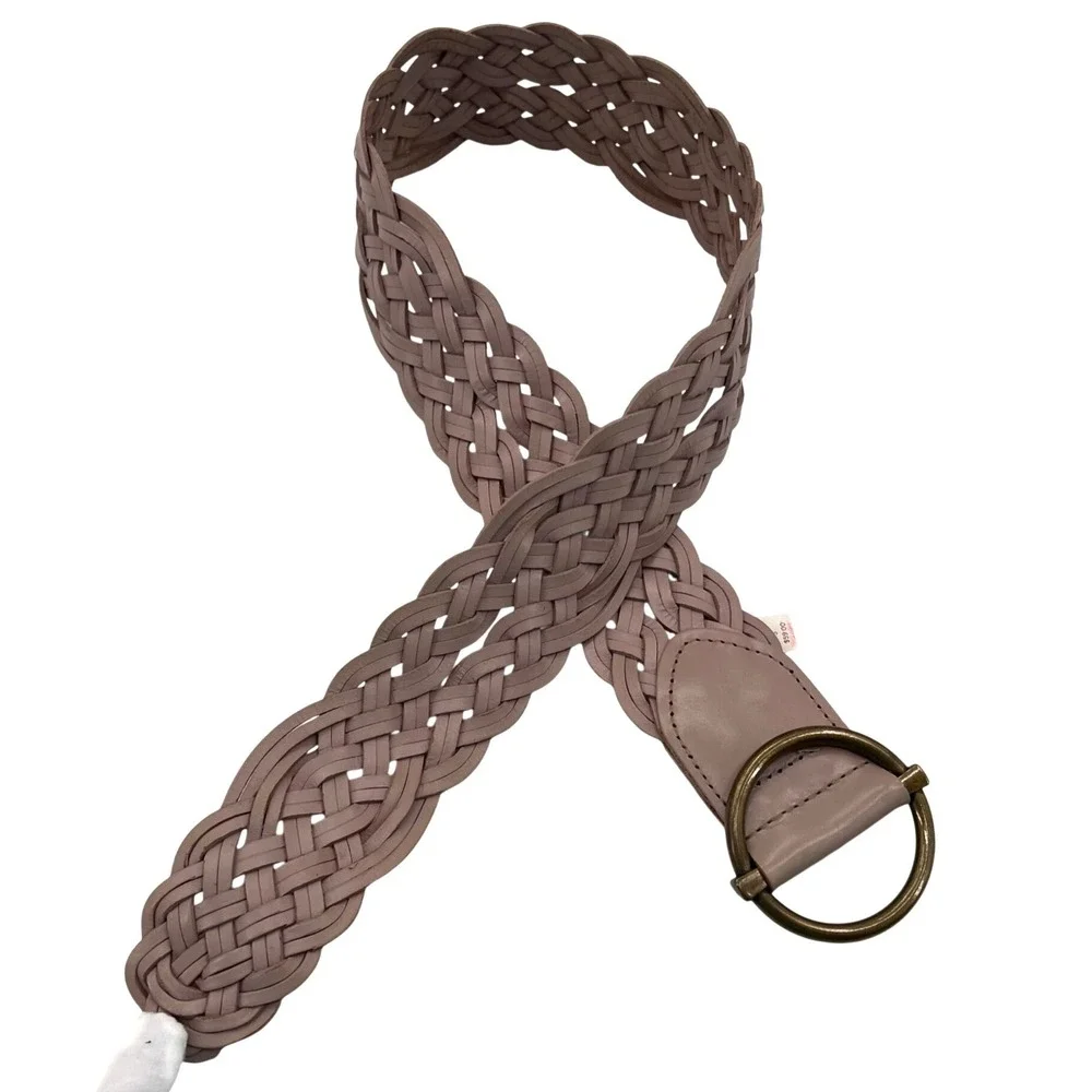 Talbots SMALL Braided Genuine Leather Belt With Brass Ring Buckle In Light Taupe